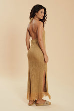 Cargar imagen en el visor de la galería, Model Back: Blueman Midi Dress Gold Tricot Dress
