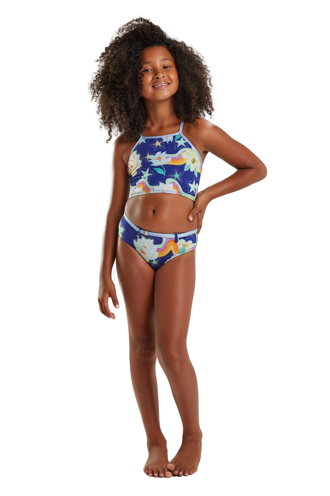 Model Front: Blueman Traje De Baño De Dos Piezas Para Niña Biquini Lais Ceu De Flor