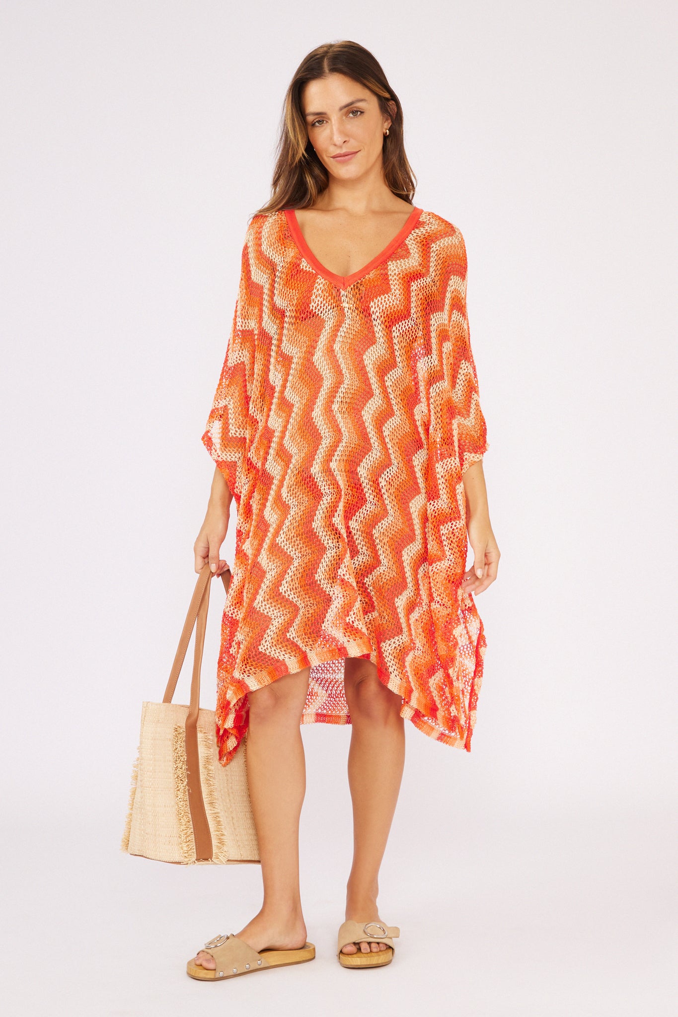 Model Front: Blueman Vestido De Playa Laranja Midi Dress Tricot