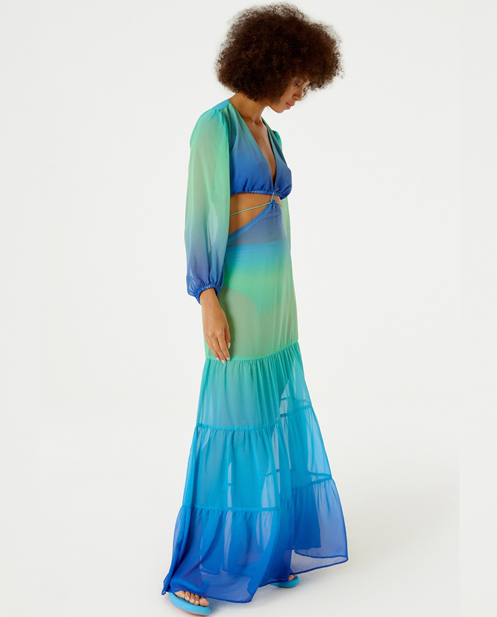 Gallery: Blueman Vestido De Playa Vestido Longo Resort Degrade Sky Barrado
