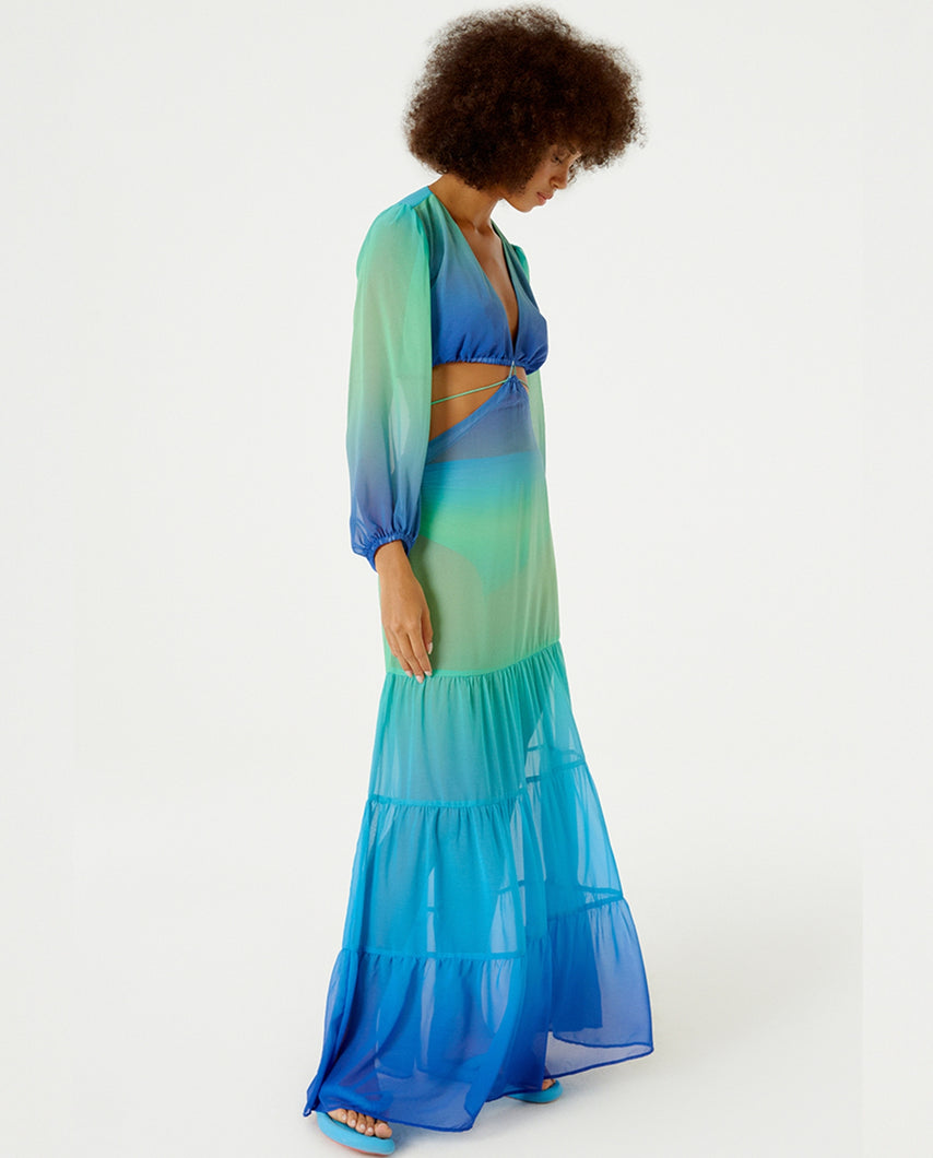 Gallery: Blueman Vestido De Playa Vestido Longo Resort Degrade Sky Barrado