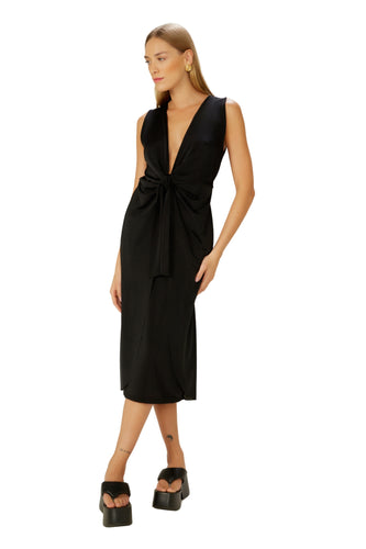 Model Front: Blueman Vestido De Playa Vestido Saia Sobreposta Preto